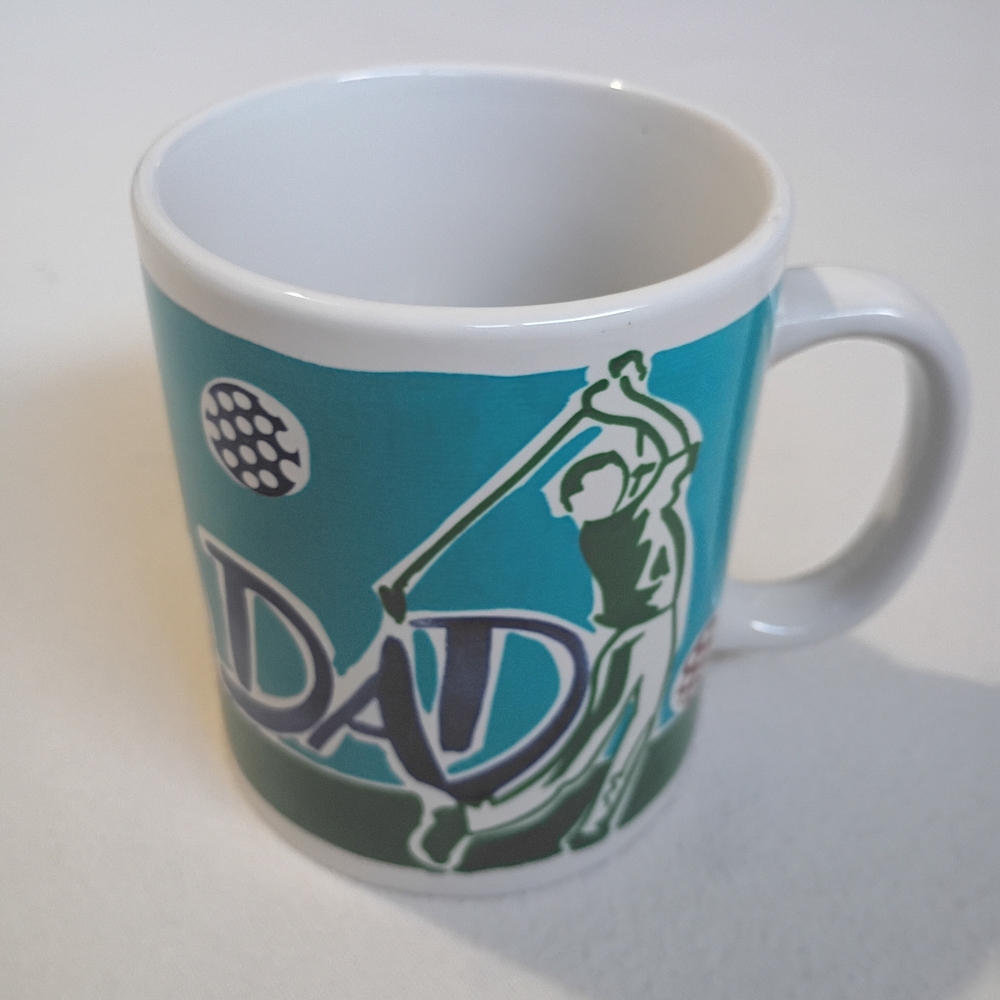 Vintage Gibson Golfing Dad Coffee Mug, Teal and White Ceramic Best Dad Golf Gift
